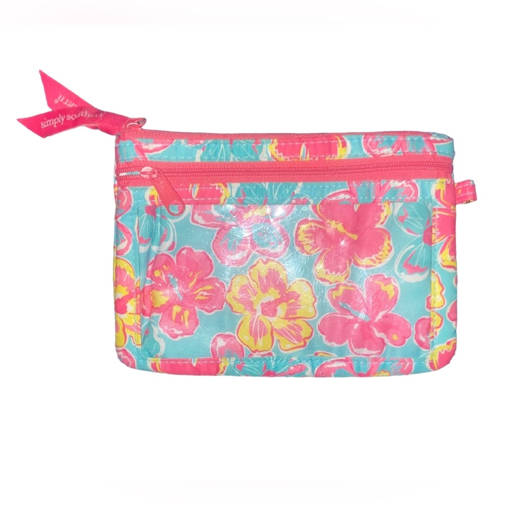 Simply Southern pink yellow blue floral phone wristlet clear front pocket